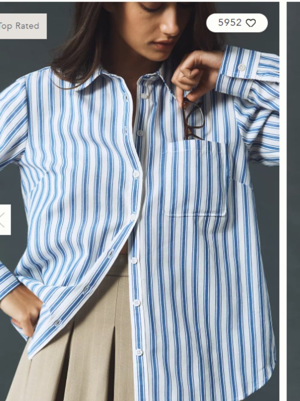 Anthropologie Maeve Kate Classic Buttondown Shirt – Blue & White Stripe – XL / 1
